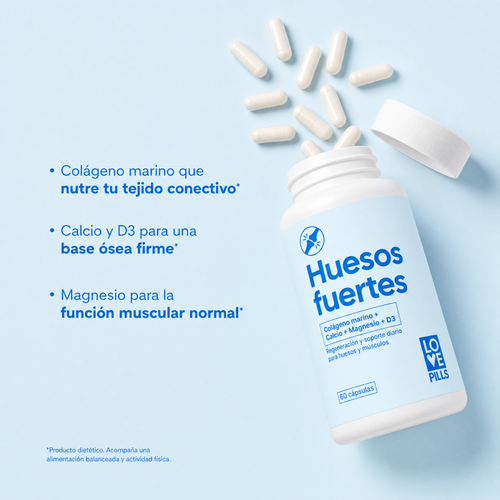Colágeno marino para el tejido conectivo, calcio y D3 para la base ósea, magnesio para la función muscular